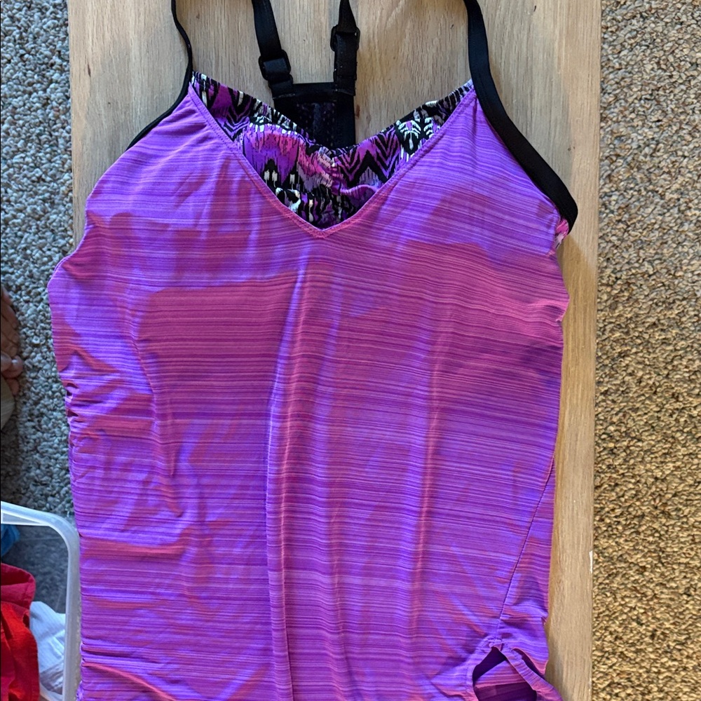 ZeroXposur Purple Striped Tank Top with Black Straps